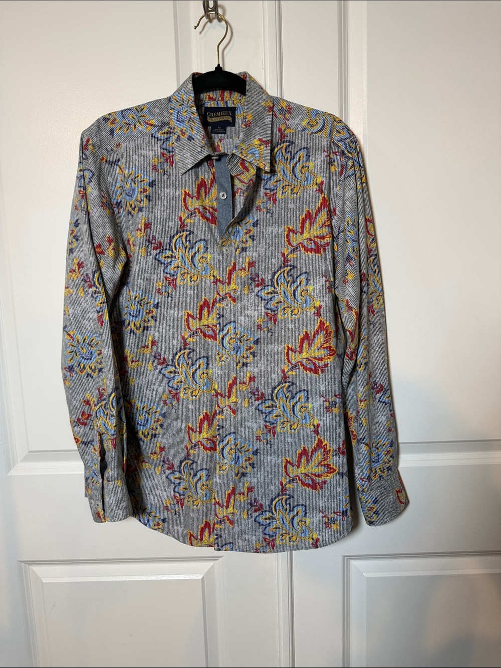 Daniel Cremieux Floral Print Long-Sleeve Shirt - Gray with Blue & Red Accents